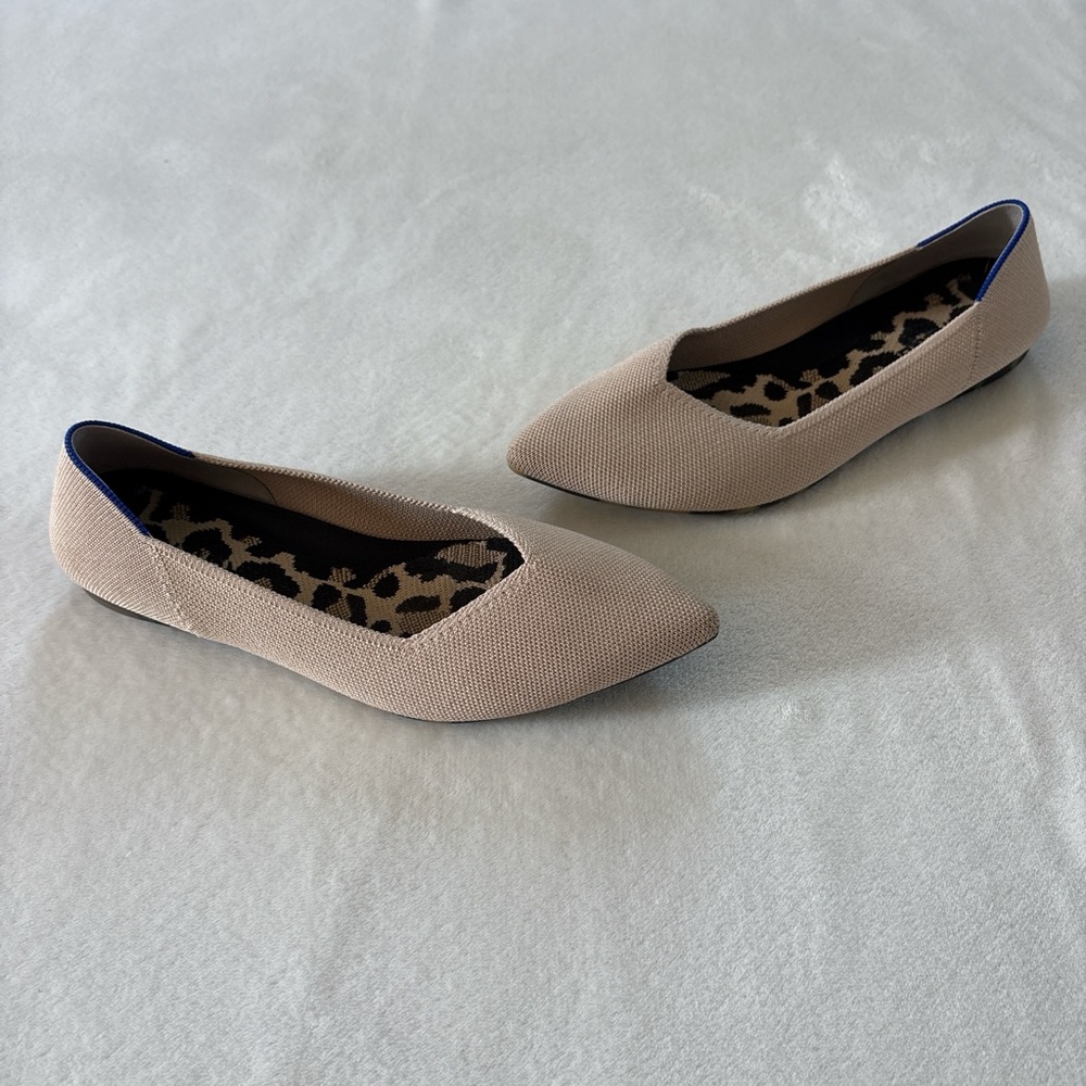 Rothy's Tan Flats with Leopard Print Insole